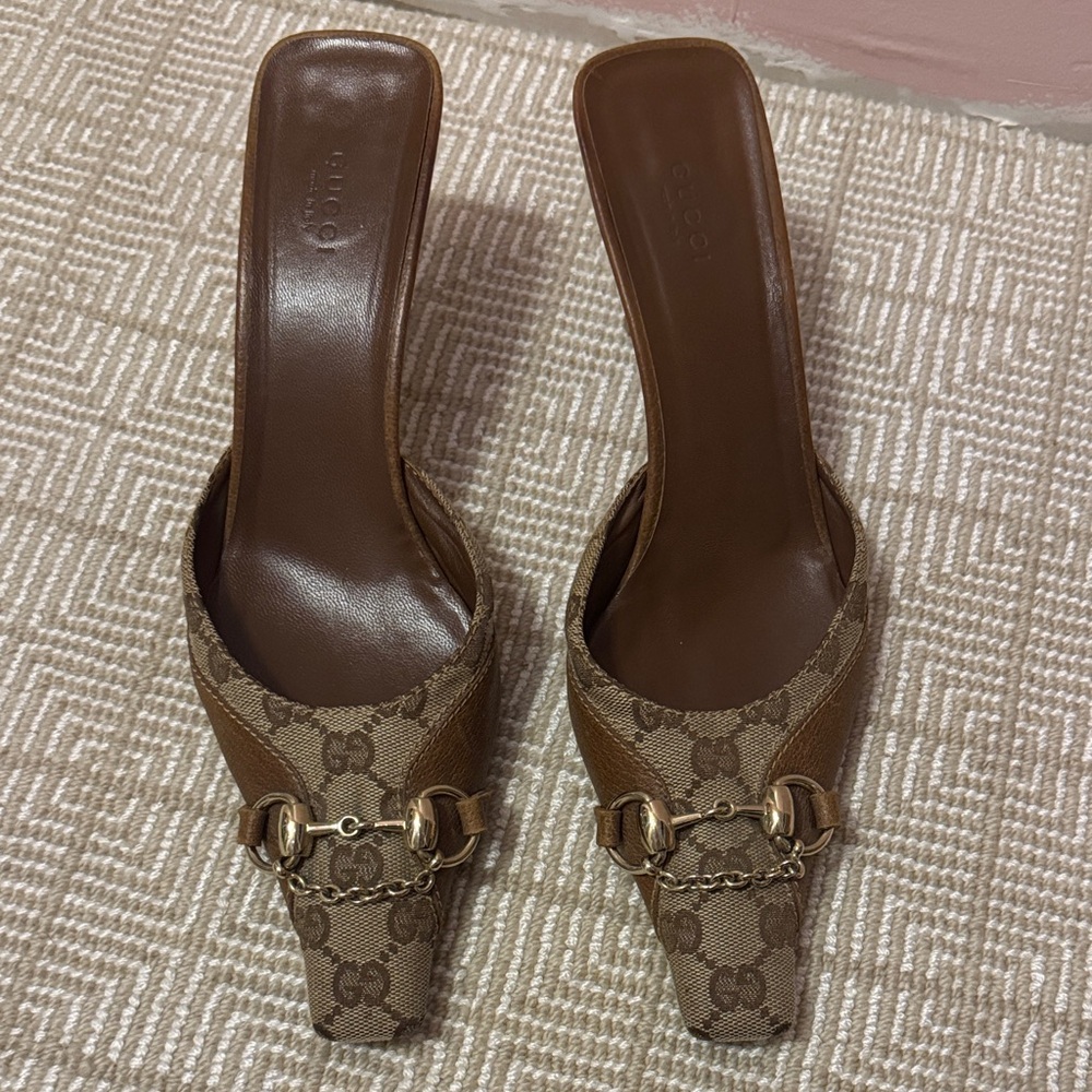 Gucci Tan and Brown Women's Mules